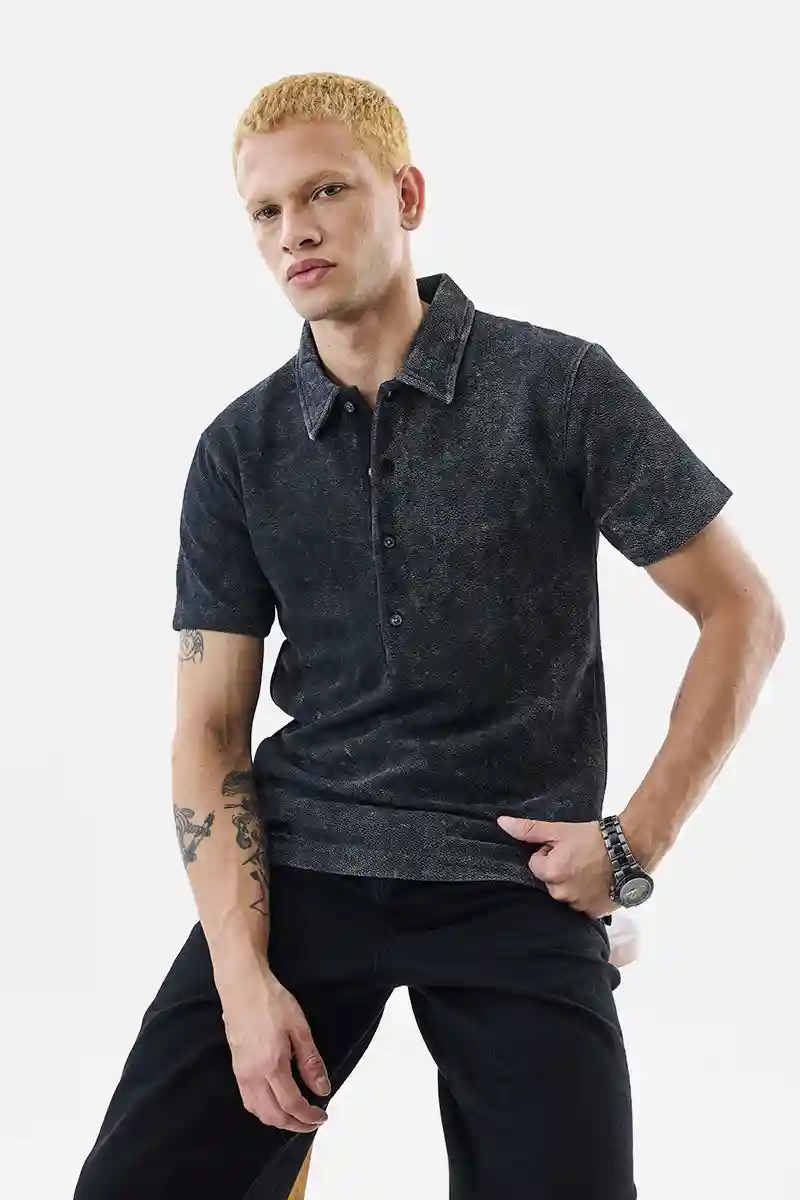 Regular Fit Acid Wash Polo T-Shirt Hover
